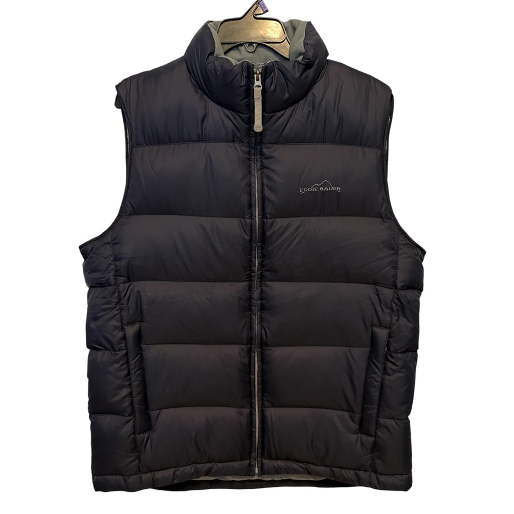Eddie Bauer Goose Down Puffer Vest Men Medium Navy Outdoor Gorpcore Zip Pockets